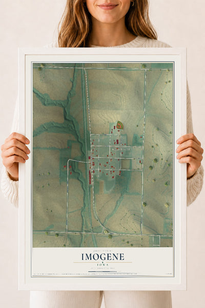 Map of Imogene, Iowa, 18 x 24 inch print in a white wood frame