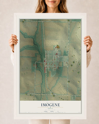 Map of Imogene, Iowa, 24 x 36 inch print in a white wood frame