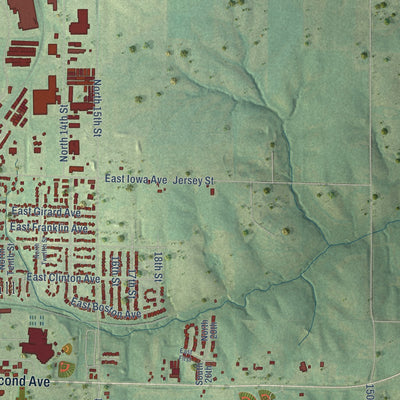 Second close-up of the map of Indianola, Iowa print showing more streets and buildings
