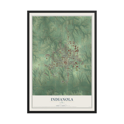 Map of Indianola, Iowa, 12 x 18 inch print in a black wood frame