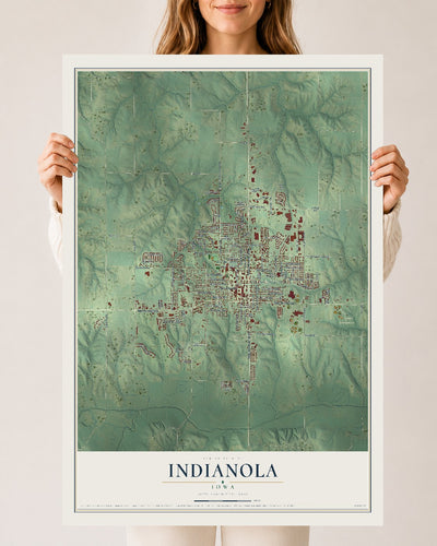Map of Indianola, Iowa, 24 x 36 inch unframed archival matte print