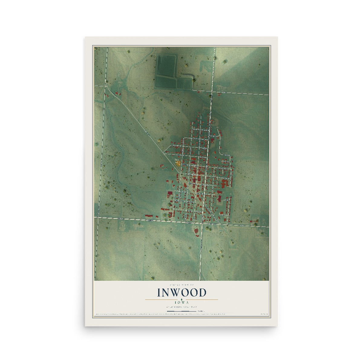 Map of Inwood, Iowa, 12 x 18 inch unframed archival matte print