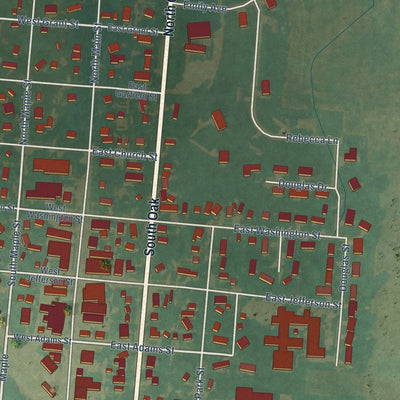 Close-up of the map of Inwood, Iowa print showing street and building detail