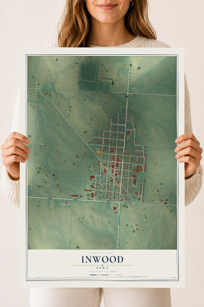 Map of Inwood, Iowa, 18 x 24 inch unframed archival matte print