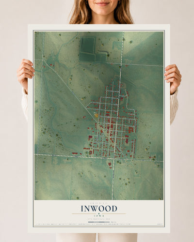 Map of Inwood, Iowa, 24 x 36 inch unframed archival matte print