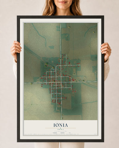 Map of Ionia, Iowa, 24 x 36 inch print in a black wood frame