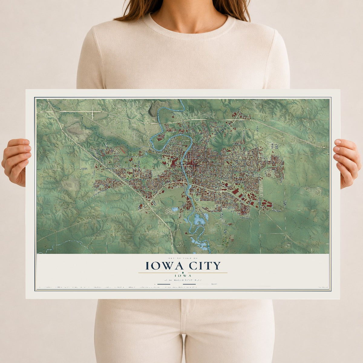 Map of Iowa City, Iowa, 12 x 18 inch unframed archival matte print