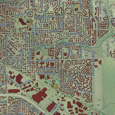 Close-up of the map of Iowa City, Iowa print showing street and building detail