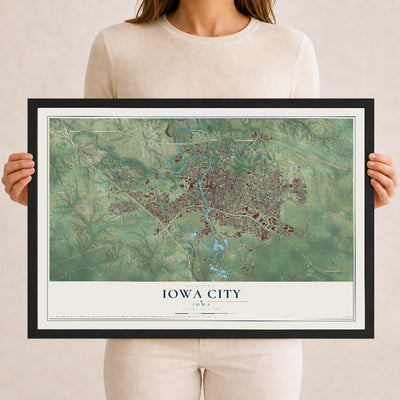 Map of Iowa City, Iowa, 12 x 18 inch print in a black wood frame