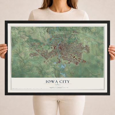 Map of Iowa City, Iowa, 18 x 24 inch print in a black wood frame