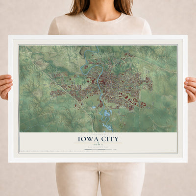 Map of Iowa City, Iowa, 18 x 24 inch print in a white wood frame