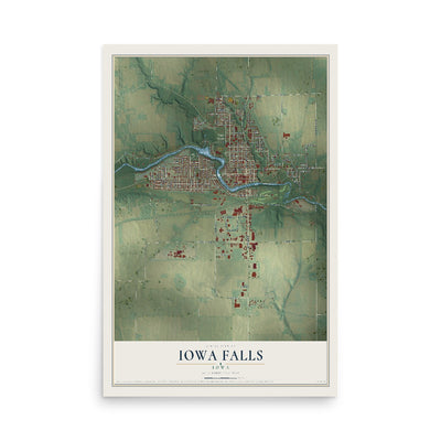 Map of Iowa Falls, Iowa, 12 x 18 inch unframed archival matte print