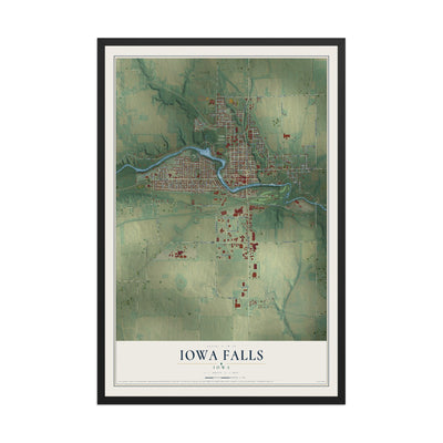 Map of Iowa Falls, Iowa, 12 x 18 inch print in a black wood frame