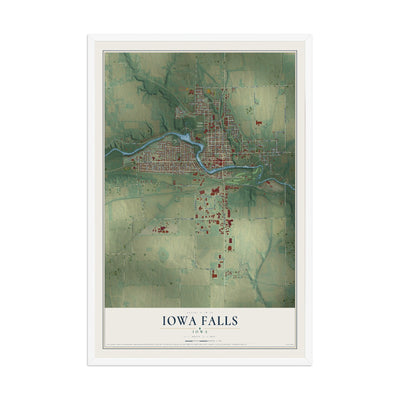 Map of Iowa Falls, Iowa, 12 x 18 inch print in a white wood frame