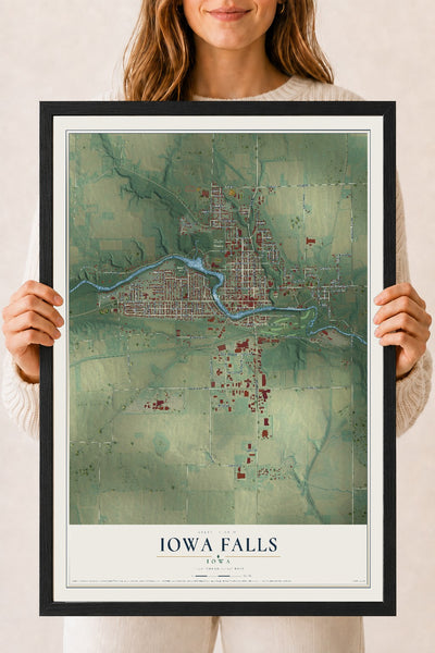 Map of Iowa Falls, Iowa, 18 x 24 inch print in a black wood frame