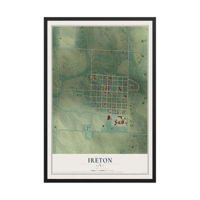Map of Ireton, Iowa, 12 x 18 inch print in a black wood frame
