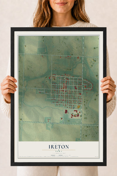 Map of Ireton, Iowa, 18 x 24 inch print in a black wood frame