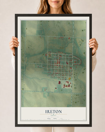 Map of Ireton, Iowa, 24 x 36 inch print in a black wood frame
