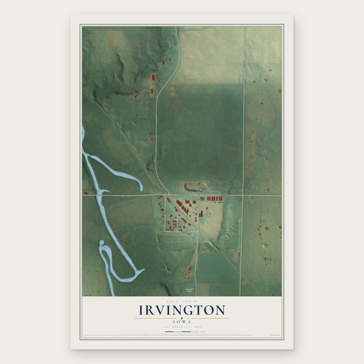 Irvington, Iowa map print, the full design