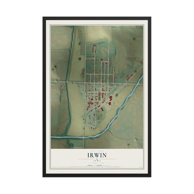 Map of Irwin, Iowa, 12 x 18 inch print in a black wood frame