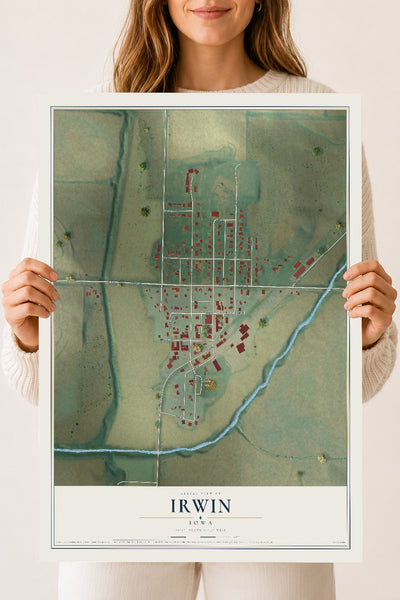 Map of Irwin, Iowa, 18 x 24 inch unframed archival matte print