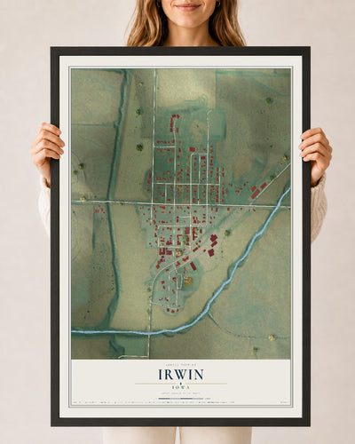 Map of Irwin, Iowa, 24 x 36 inch print in a black wood frame