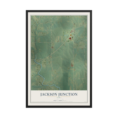Map of Jackson Junction, Iowa, 12 x 18 inch print in a black wood frame