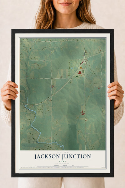 Map of Jackson Junction, Iowa, 18 x 24 inch print in a black wood frame