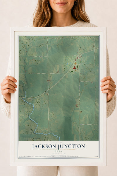 Map of Jackson Junction, Iowa, 18 x 24 inch print in a white wood frame