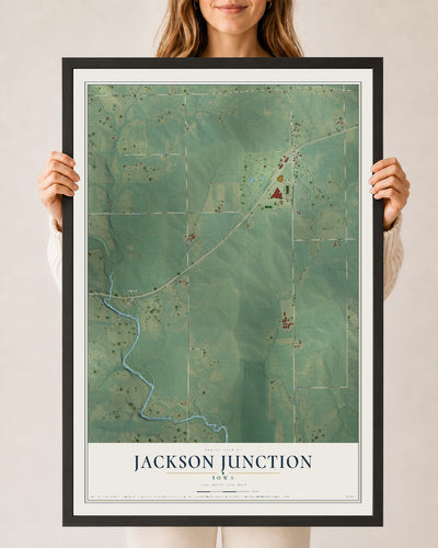 Map of Jackson Junction, Iowa, 24 x 36 inch print in a black wood frame