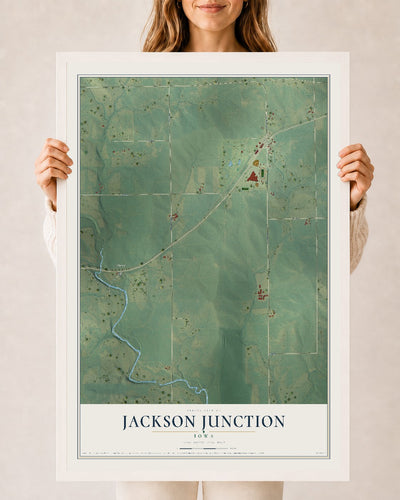 Map of Jackson Junction, Iowa, 24 x 36 inch print in a white wood frame