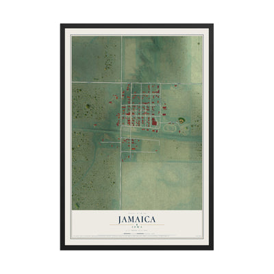 Map of Jamaica, Iowa, 12 x 18 inch print in a black wood frame