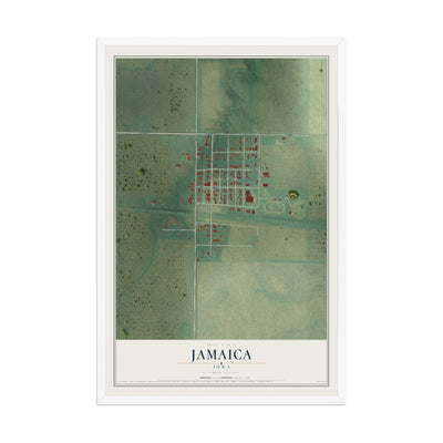 Map of Jamaica, Iowa, 12 x 18 inch print in a white wood frame