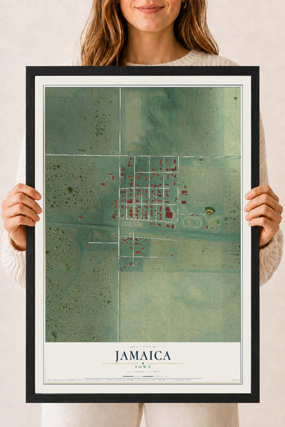 Map of Jamaica, Iowa, 18 x 24 inch print in a black wood frame