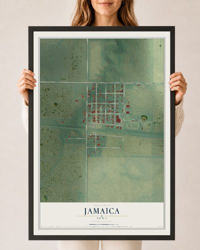 Map of Jamaica, Iowa, 24 x 36 inch print in a black wood frame
