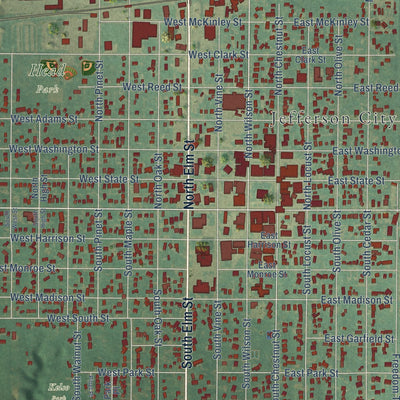Close-up of the map of Jefferson, Iowa print showing street and building detail
