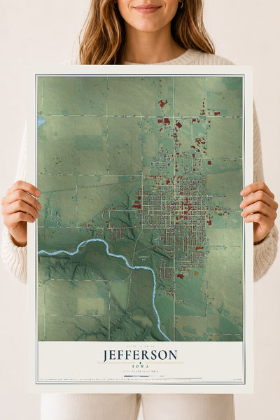 Map of Jefferson, Iowa, 18 x 24 inch unframed archival matte print