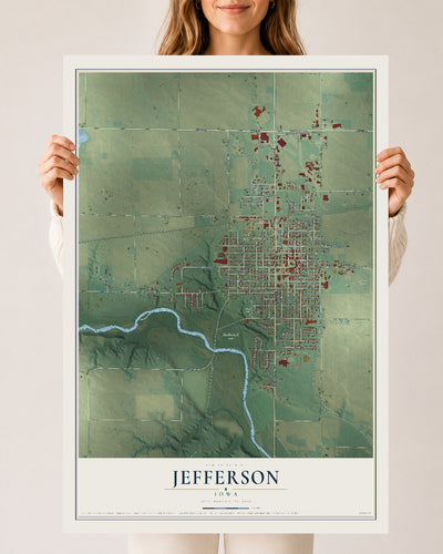 Map of Jefferson, Iowa, 24 x 36 inch unframed archival matte print