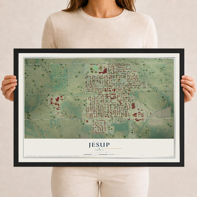 Map of Jesup, Iowa, 12 x 18 inch print in a black wood frame