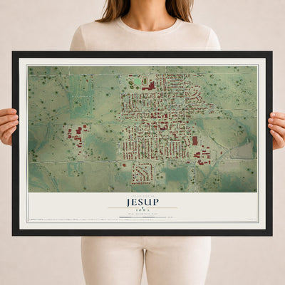 Map of Jesup, Iowa, 18 x 24 inch print in a black wood frame