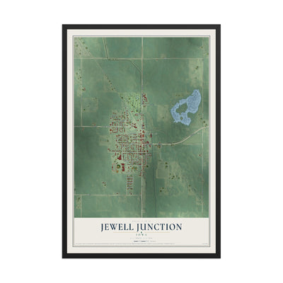 Map of Jewell Junction, Iowa, 12 x 18 inch print in a black wood frame