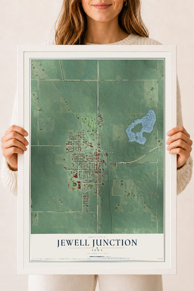 Map of Jewell Junction, Iowa, 18 x 24 inch print in a white wood frame