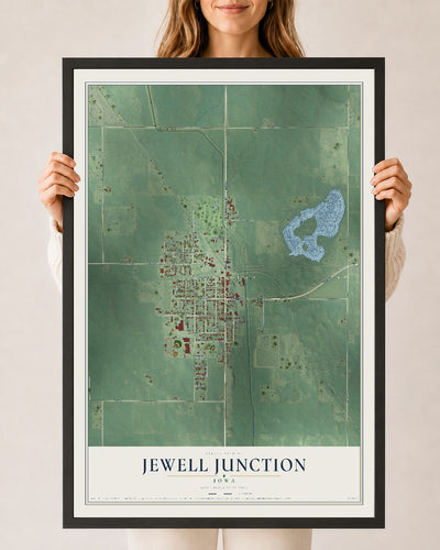 Map of Jewell Junction, Iowa, 24 x 36 inch print in a black wood frame