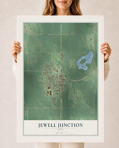Map of Jewell Junction, Iowa, 24 x 36 inch print in a white wood frame