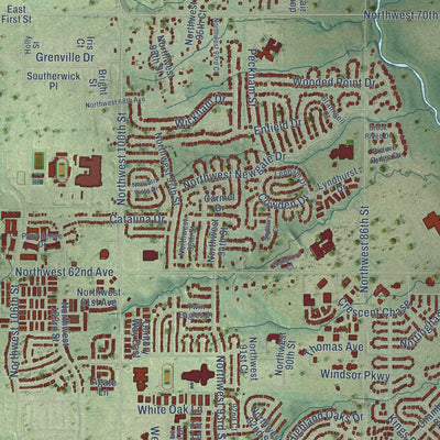 Close-up of the map of Johnston, Iowa print showing street and building detail