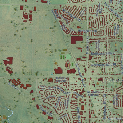 Second close-up of the map of Johnston, Iowa print showing more streets and buildings