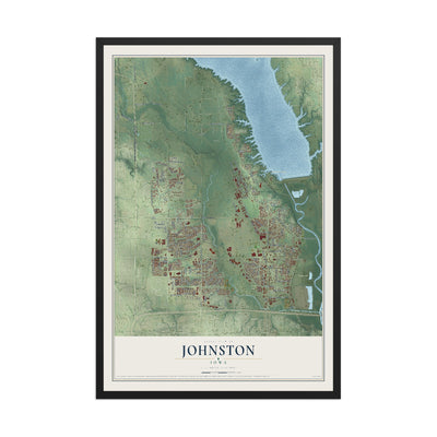 Map of Johnston, Iowa, 12 x 18 inch print in a black wood frame