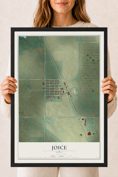 Map of Joice, Iowa, 18 x 24 inch print in a black wood frame