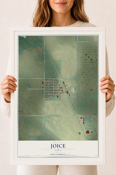Map of Joice, Iowa, 18 x 24 inch print in a white wood frame