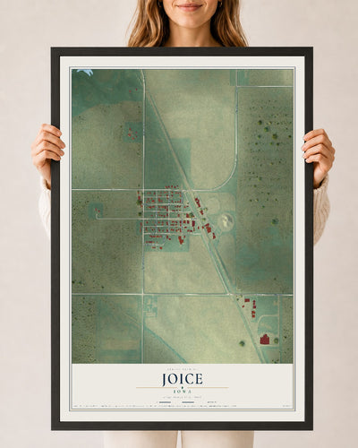 Map of Joice, Iowa, 24 x 36 inch print in a black wood frame